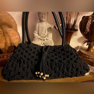 Coldwater Creek Macrame Black Purse with Tassle and Beads